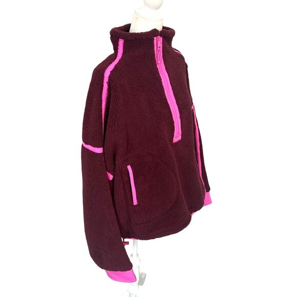 FP Movement by Free People Mountain High Half Zip Fleece Maroon Pink Large NWT - Picture 2 of 9